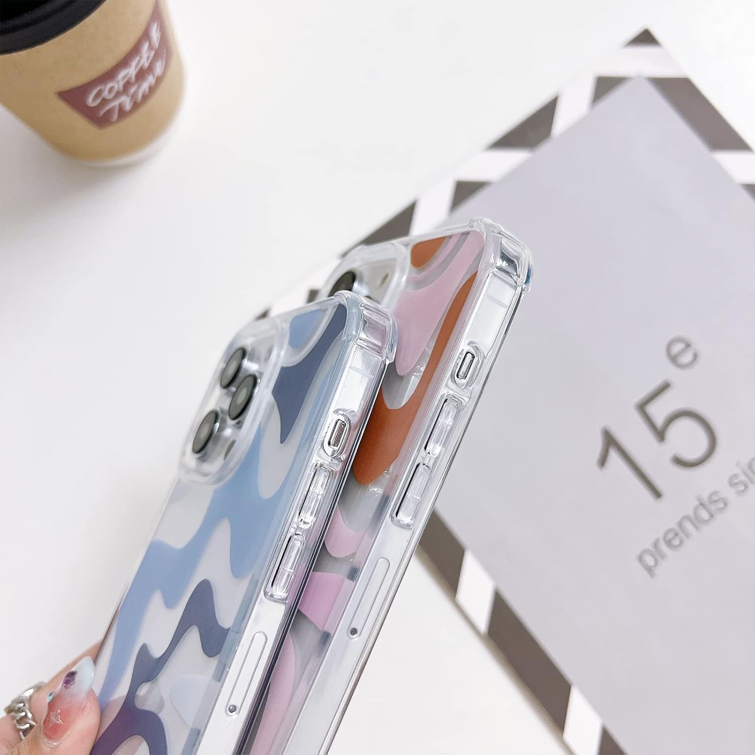 Ginkgonut Funda compatible con iPhone 13 Pro, diseño ondulado simple y simple para mujeres y niñas, funda de TPU suave + protección de policarbonato