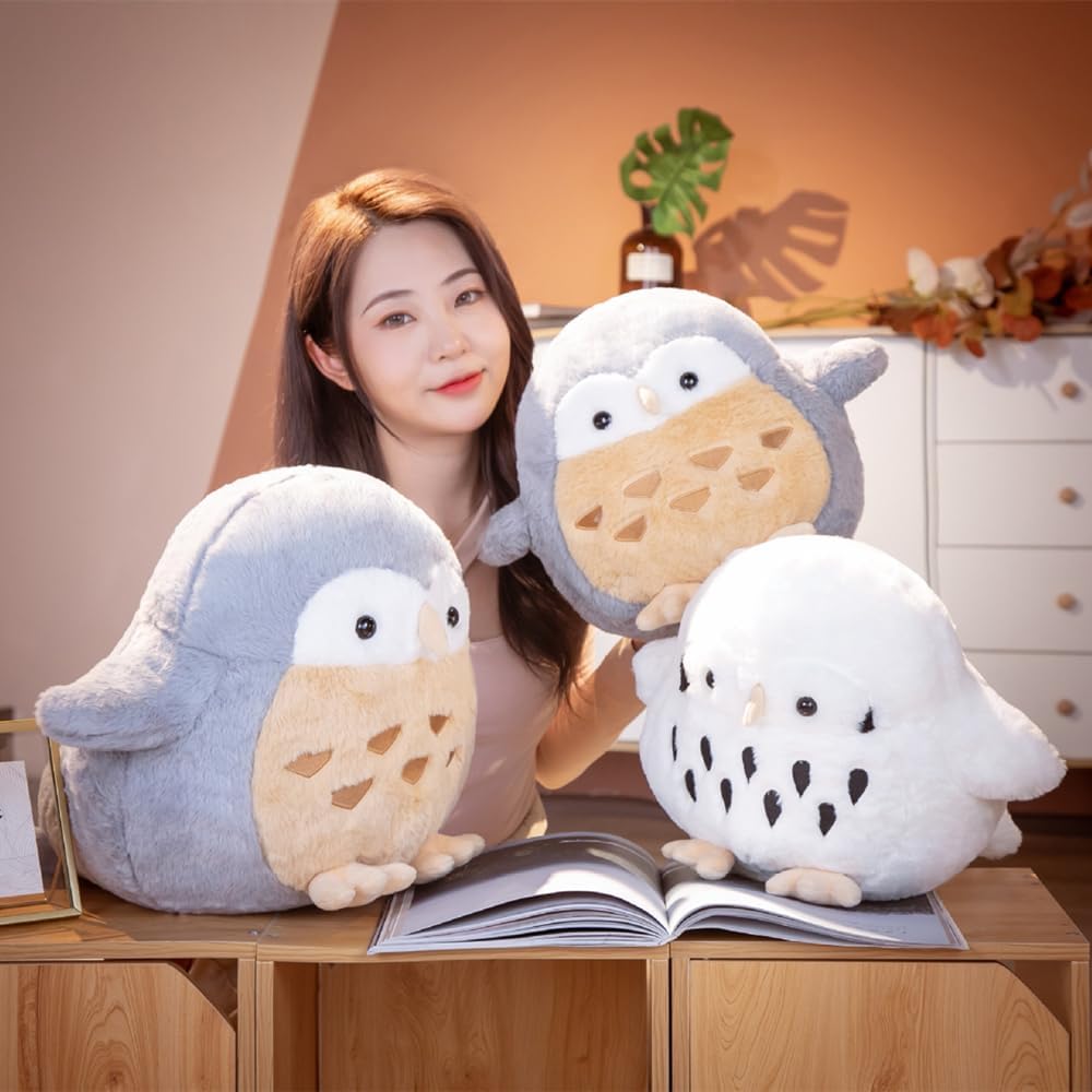 Juguetes de peluche de búho gris, almohada súper suave de peluche de búho gordito, lindo peluche de pájaro de Navidad, regalos de cumpleaños para