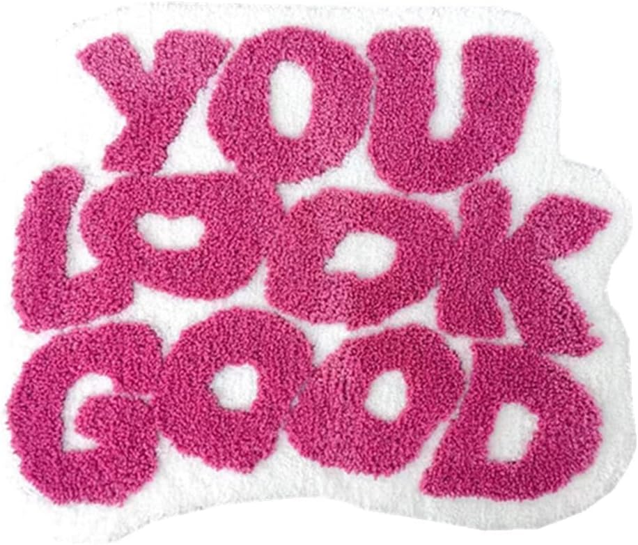 qwnty Alfombra de baño rosa de 24 x 31 pulgadas, divertidas alfombrillas de baño con texto en inglés “You Look Good”, bonitas alfombras de baño para