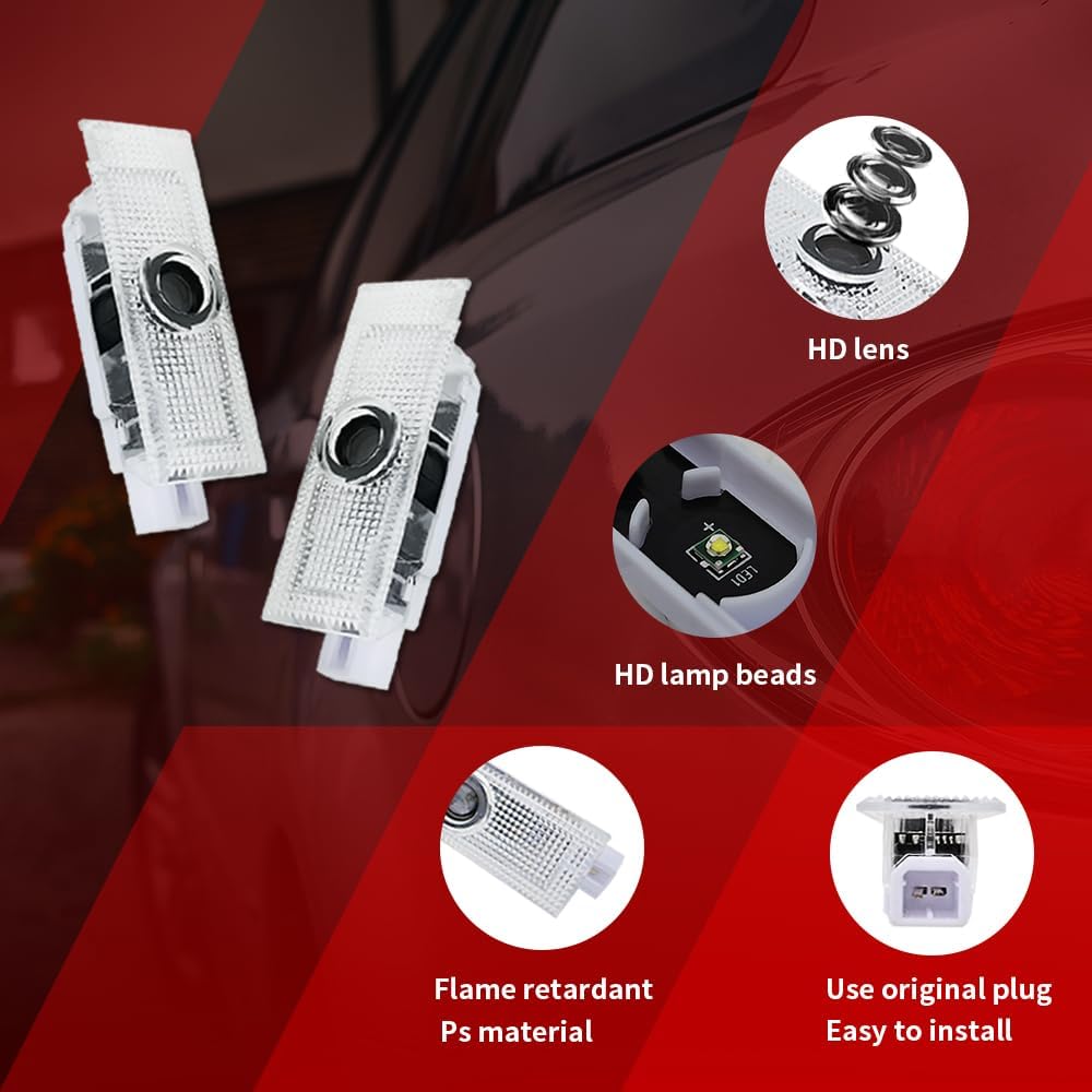 2 luces con logotipo de bandera estadounidense para puerta de automóvil, compatibles con Challenger 2015-presente de cortesía LED de sombra