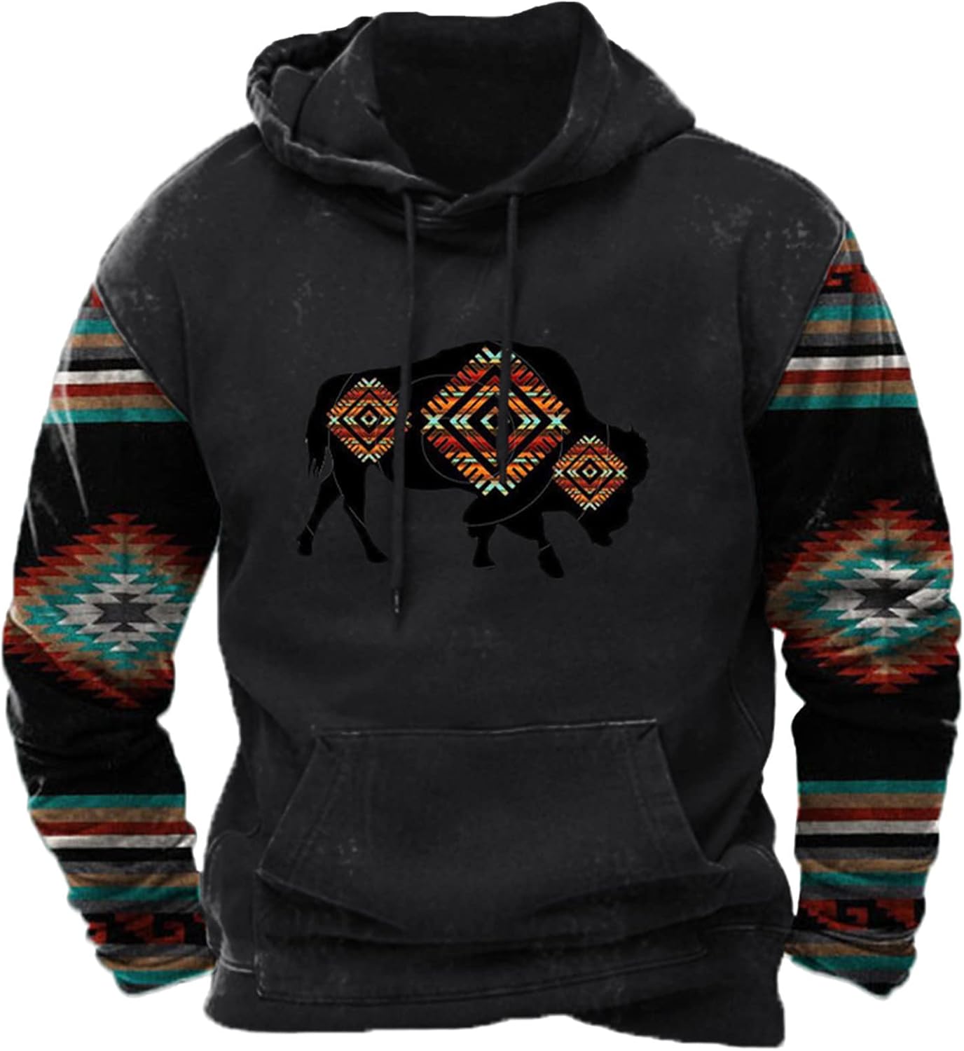 JEGULV Sudadera con capucha para hombre, diseño de vaquero azteca, vintage, con estampado del oeste, sudadera casual de manga larga con bolsillo