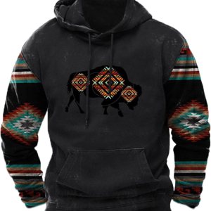 JEGULV Sudadera con capucha para hombre, diseño de vaquero azteca, vintage, con estampado del oeste, sudadera casual de manga larga con bolsillo JEGULV Sudadera con capucha para hombre, diseño de vaquero azteca, vintage, con estampado del oeste, sudadera casual de manga larga con bolsillo