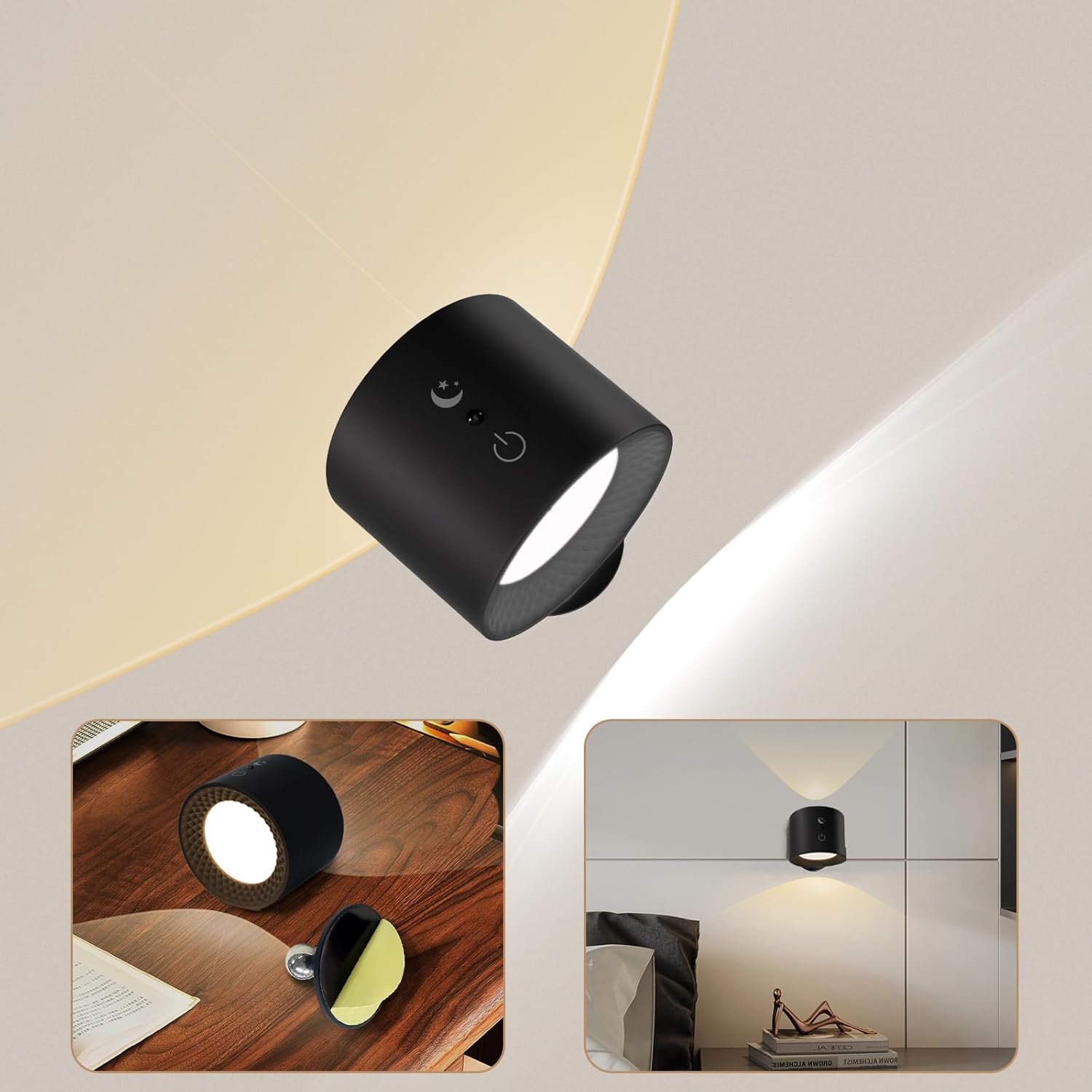 Aplique de pared LED arriba y abajo doble lámpara con 4 brillo regulable, 3 colores, bola magnética extraíble inalámbrica de rotación de 360,