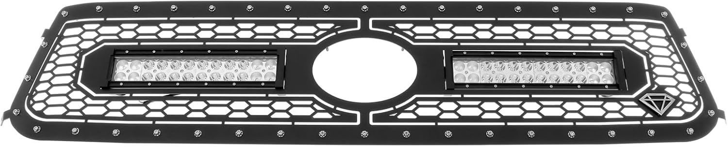 APS Malla de acero inoxidable negra cortada con láser con remaches y rejilla LED compatible con Toyota Tundra 2018-2019 con sensor frontal TSS Main