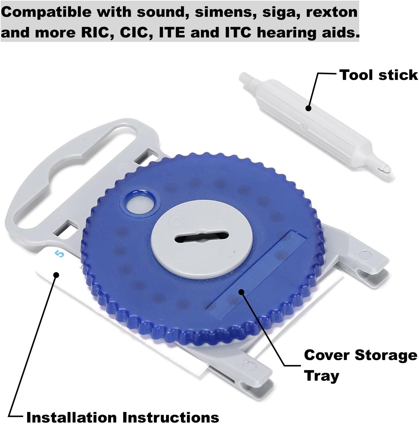 16 protectores de cera para audífonos HF4 Pro Protection (Azul – Oído izquierdo) 0.094 in con manual de instrucciones compatible con Siemens,