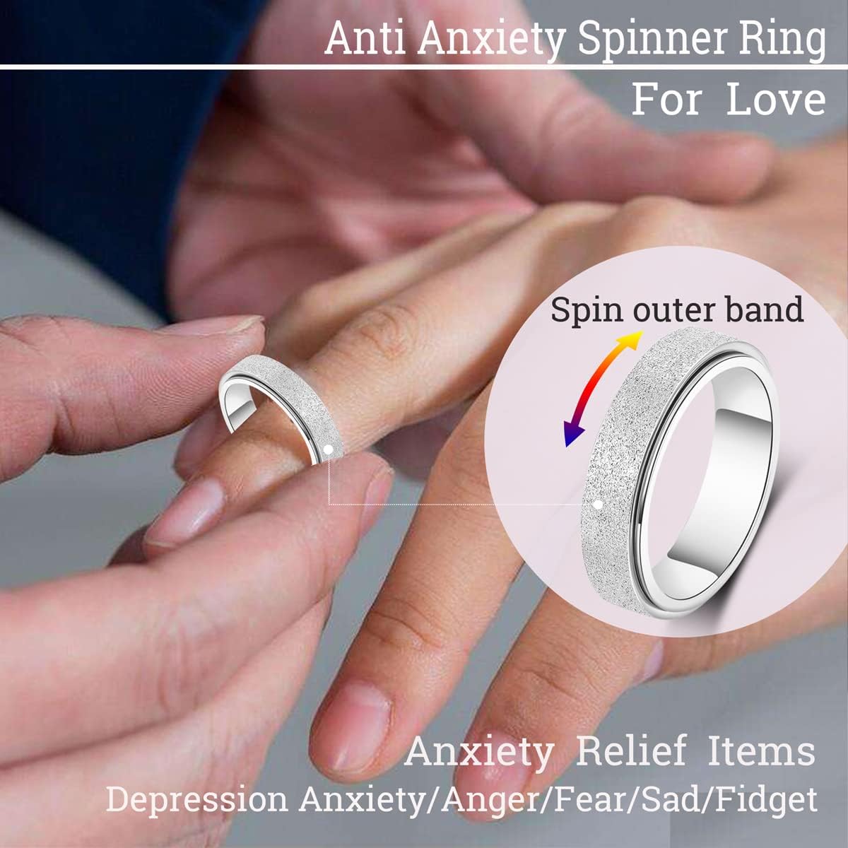 Anillo giratorio para la ansiedad para mujeres, anillos para ansiedad, anillos para ansiedad, juguetes para aliviar la ansiedad, juguetes para