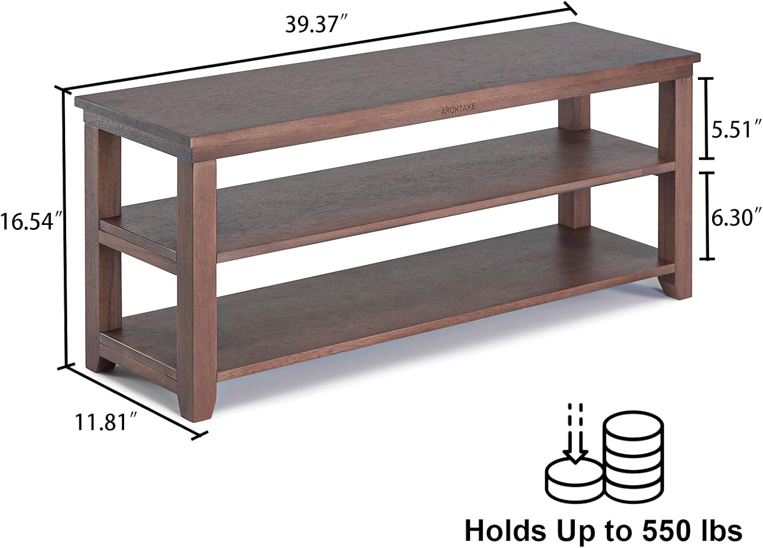 Zapatero de madera resistente de 2 niveles para entrada, sala de estar, dormitorio (marrón, 11.81 x 39.4 x 16.54 pulgadas)