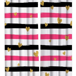 Blackout Curtains Thermal Insulated Pink Black White Stripes Gold Heart Shape Solid Pattern Metal Grommet Elegant Room Drapes Window Curtain for Blackout Curtains Thermal Insulated Pink Black White Stripes Gold Heart Shape Solid Pattern Metal Grommet Elegant Room Drapes Window Curtain for