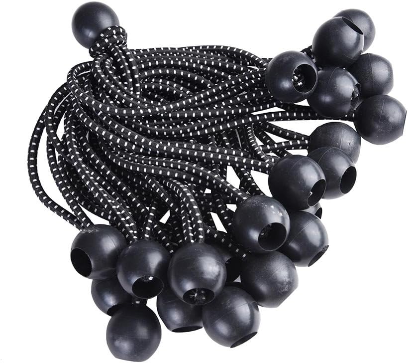 Yescom 25 piezas de 6 pulgadas de bola elástica negra Bungee Loop Cord Tie Down Strap Wire Fix Canopy Tienda de campaña
