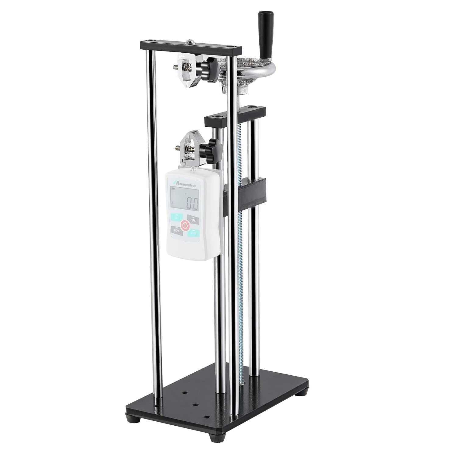 Mxmoonfree Soporte manual de prueba de fuerza, manómetro de empuje, accionado con rueda de mano, con carrera de 9.843 in9.8 pulgadas, 2 abrazaderas