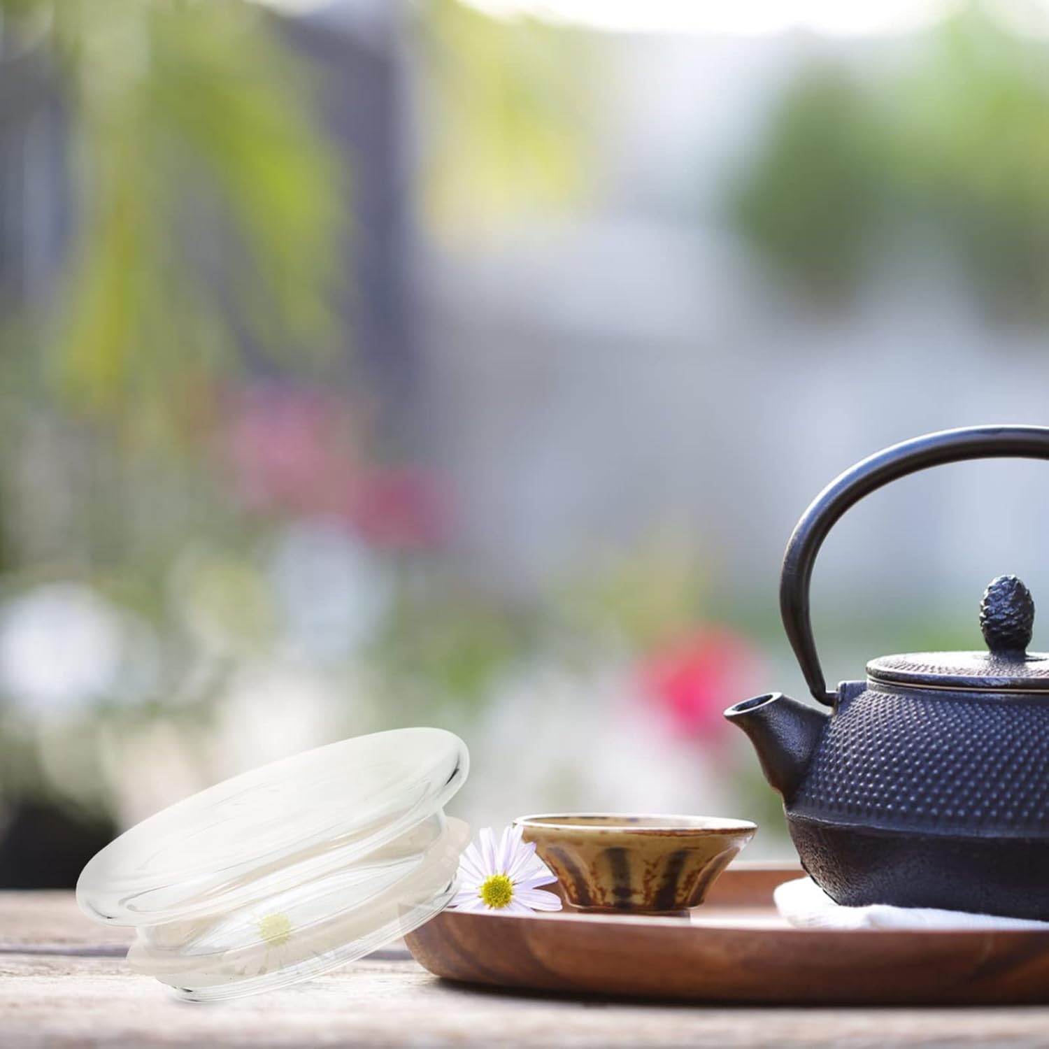 BESTonZON Accesorios de ceremonia de té, estufa portátil, 2 tapas de vidrio de repuesto para tetera de vidrio, fundas de tetera de vidrio,