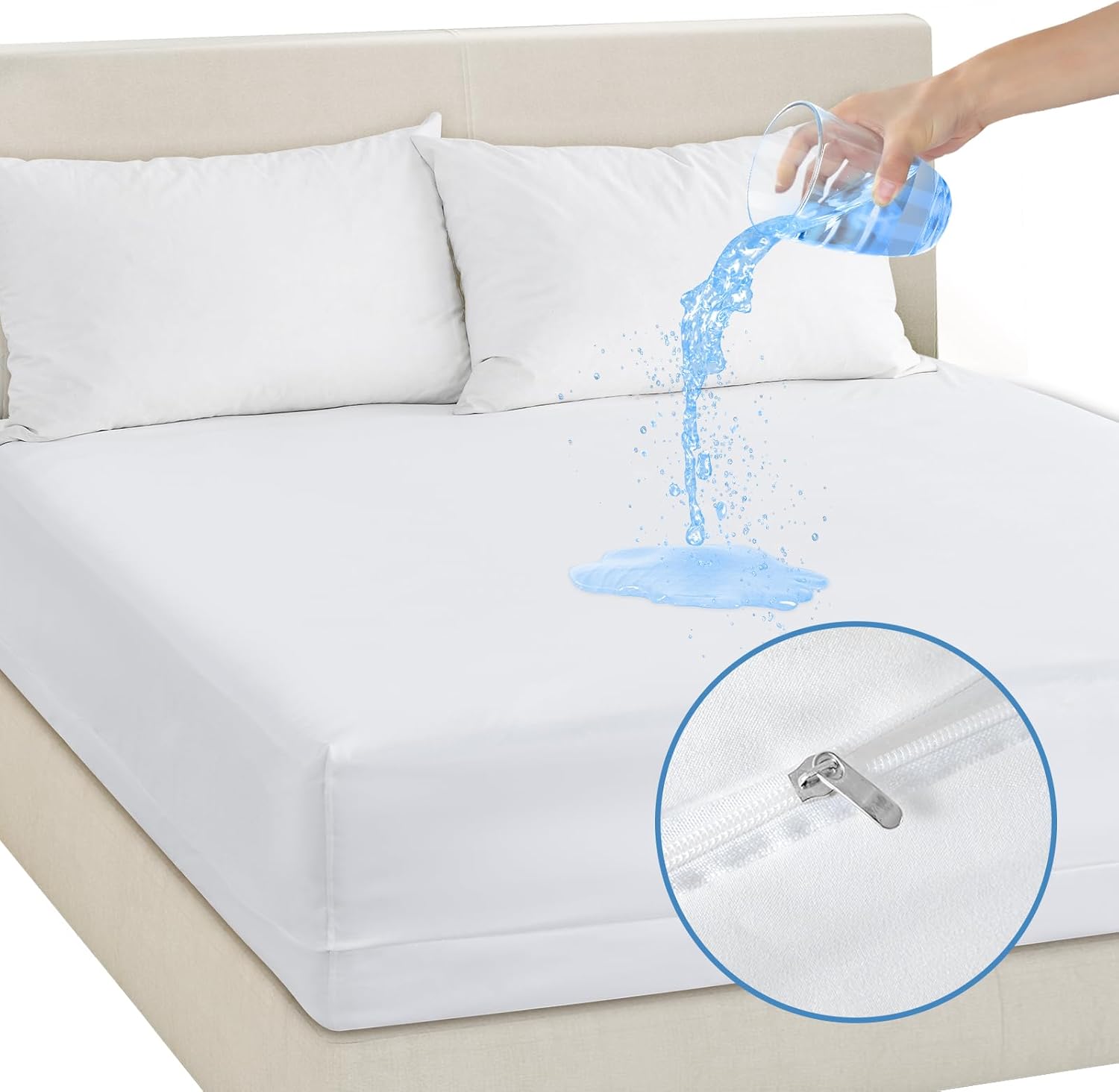 Protector de colchón con cremallera de alta calidad, 100% impermeable, funda de colchón de seis caras adecuada para cuatro estaciones, tamaño
