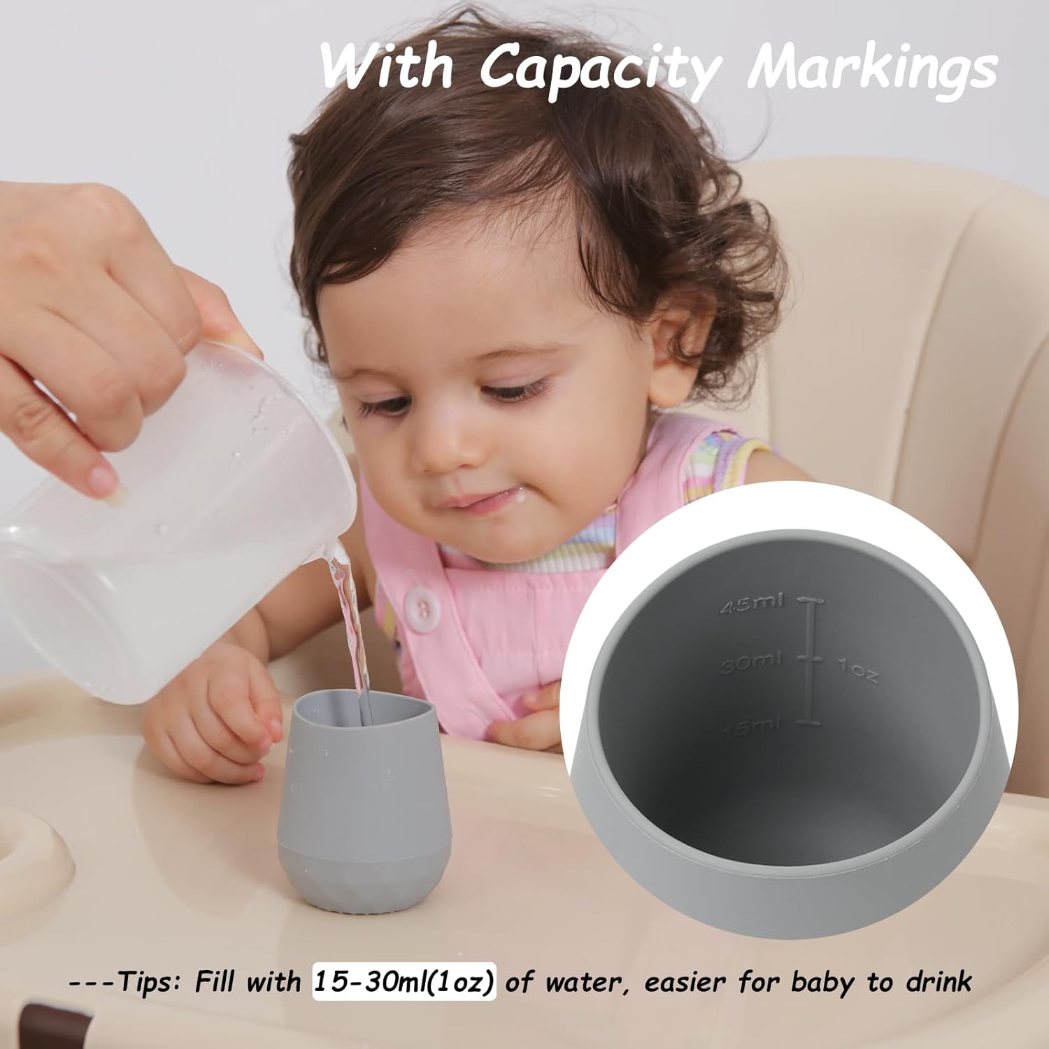 Seposeve Vasos de silicona para bebés de 6 a 12 meses, 12 a 24 meses, paquete de 2 pequeños vasos de silicona de entrenamiento abierto para bebés y