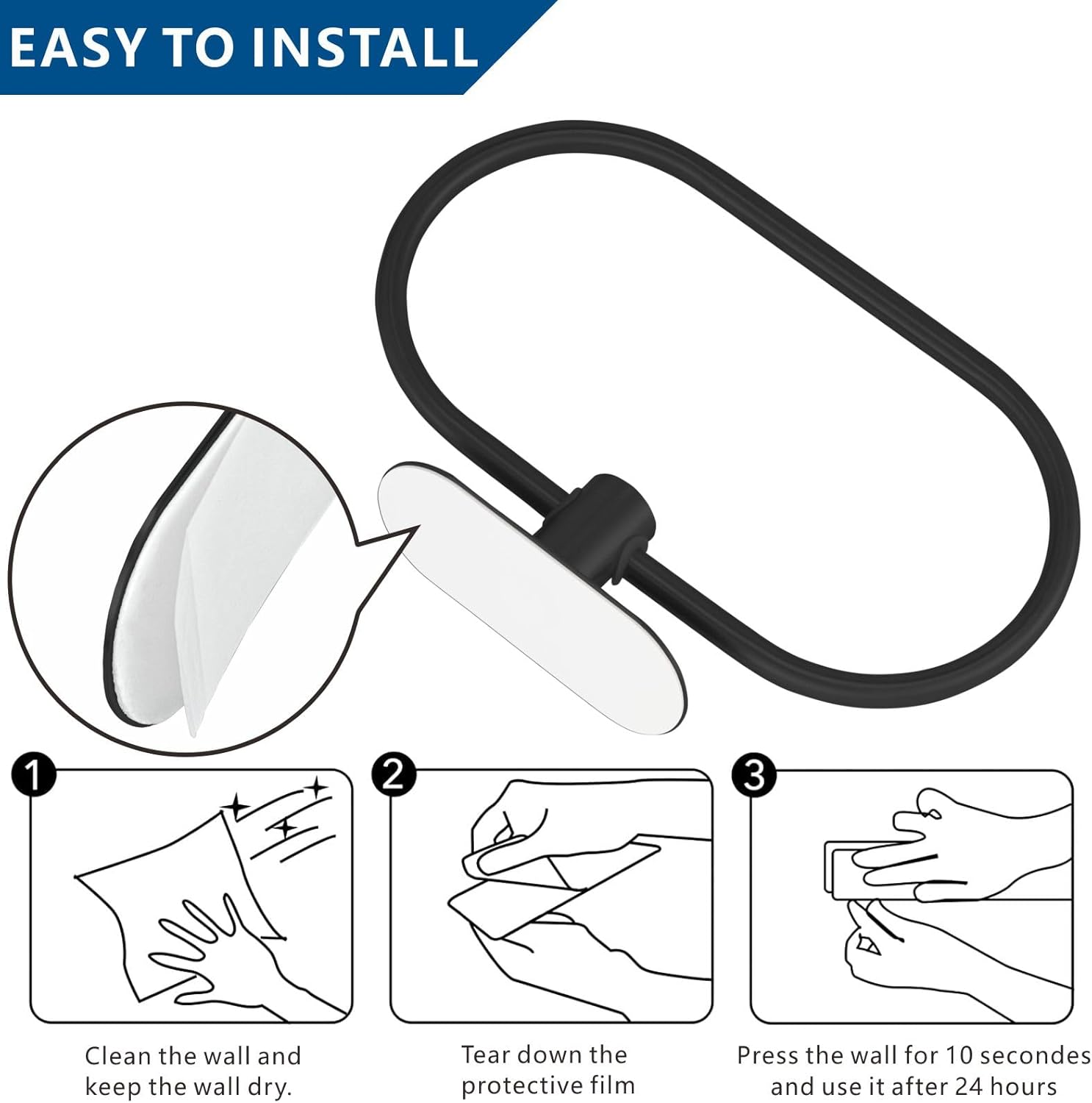 Toallero  anillo de toalla de baño, anillo de toalla de mano autoadhesivo para baño, soporte de toalla de mano adhesivo de acero inoxidable, sin