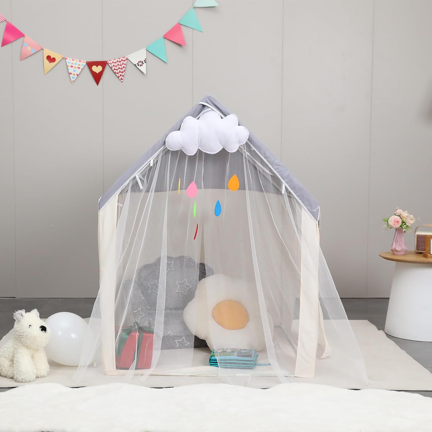 Annualring Tienda de campaña para niños, tienda de campaña tipo tipi con nube de fieltro para interiores, casa de juegos para niños pequeños, tienda
