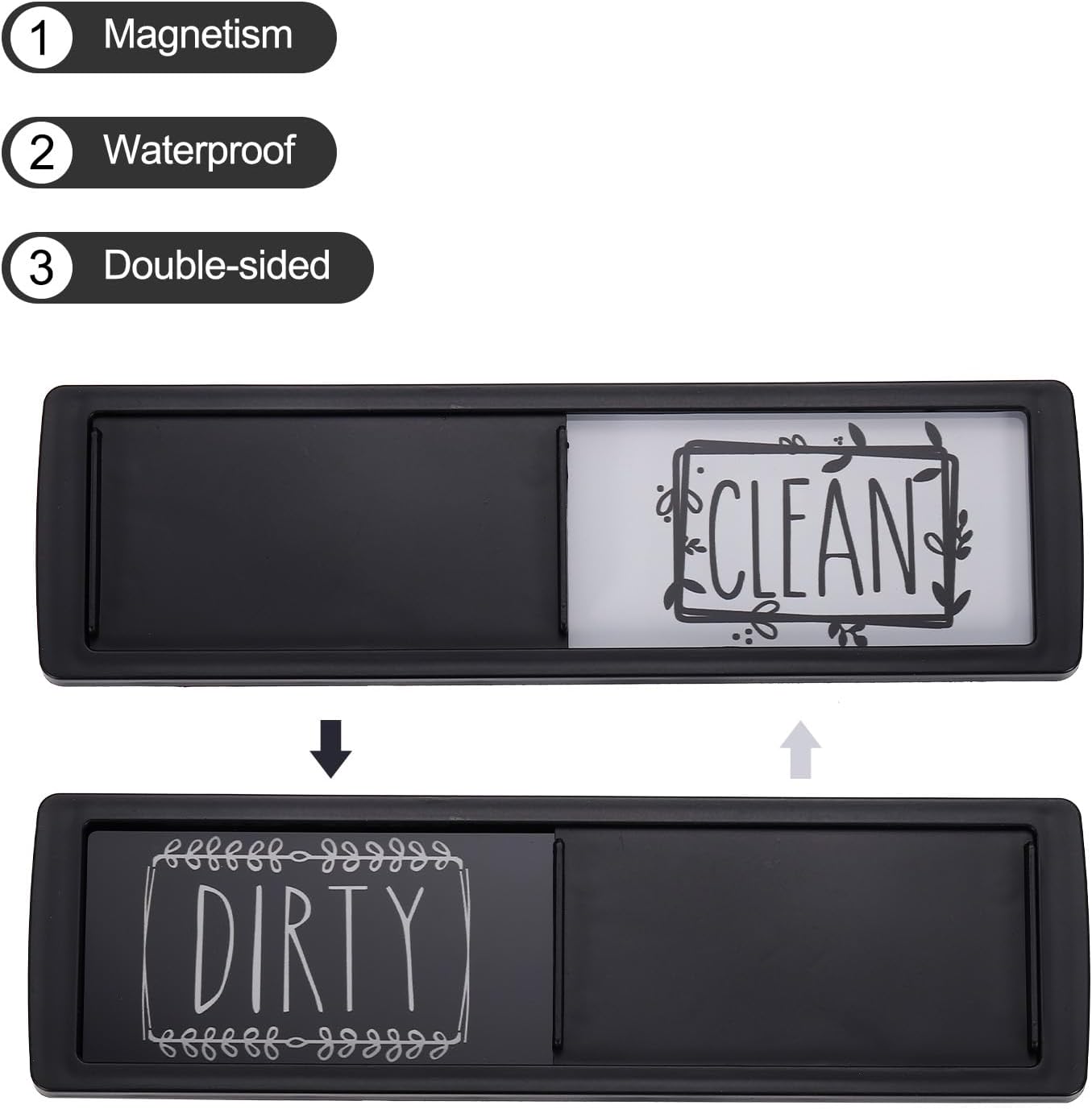 MECCANIXITY Imán para lavavajillas Clean Dirty Sign negro enmarcado rectangular negro-blanco, goma opcional, magnético para lavavajillas, accesorios