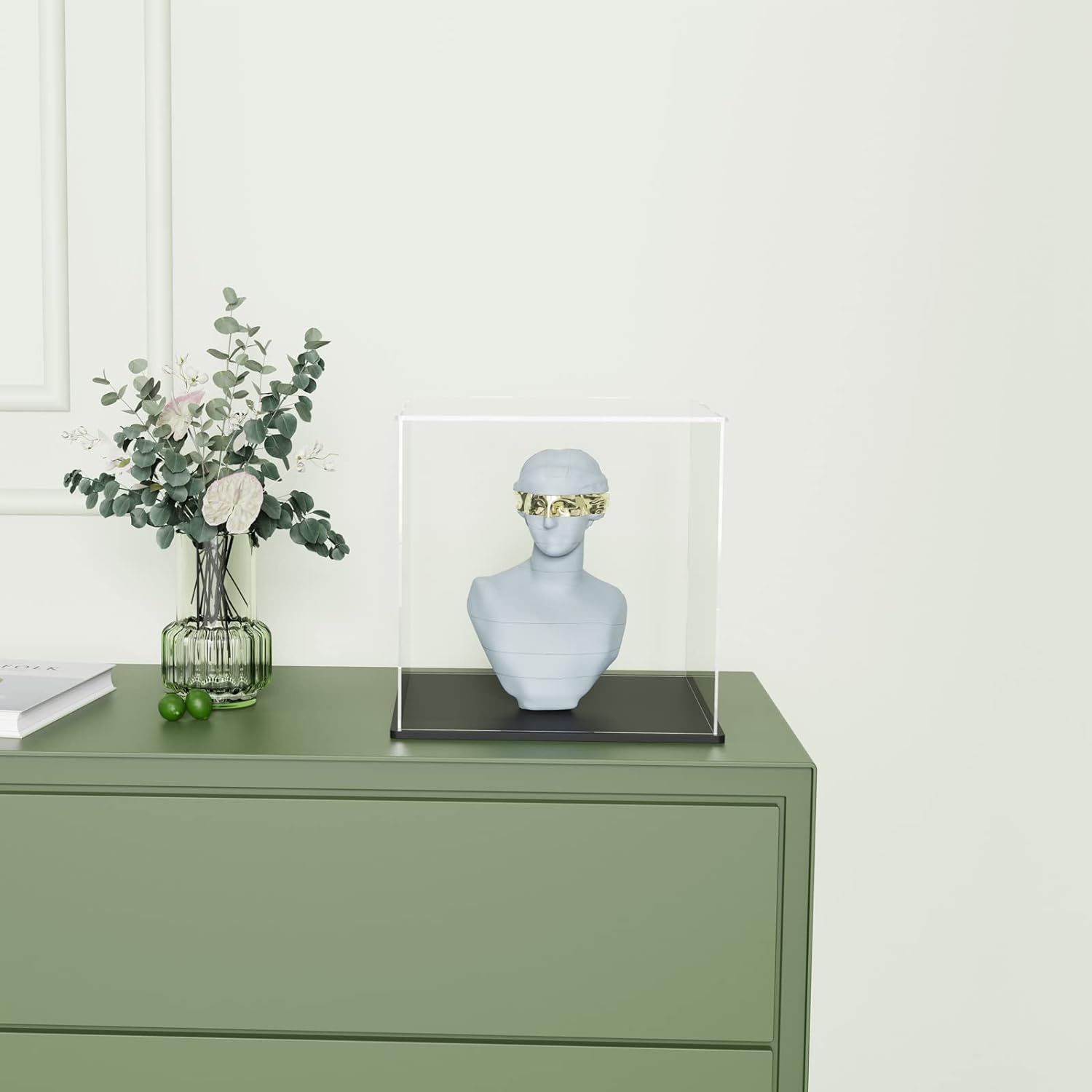 SVENJBB vitrina acrílica, cajas de acrílico de cubo de 8 x 8 x 8 pulgadas para exhibición, vitrinas transparentes con base negra mate y tapa para
