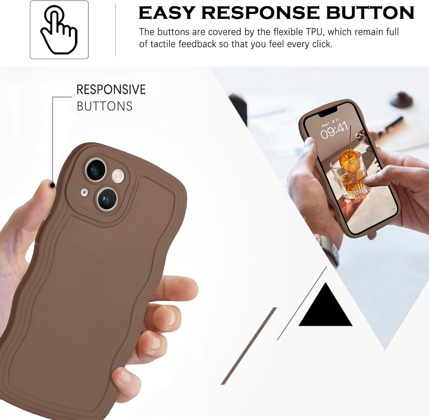 YINLAI Funda diseñada para iPhone 14, funda marrón para teléfono, bonita forma de marco ondulado rizado, para mujeres y niñas, delgada, suave, gel