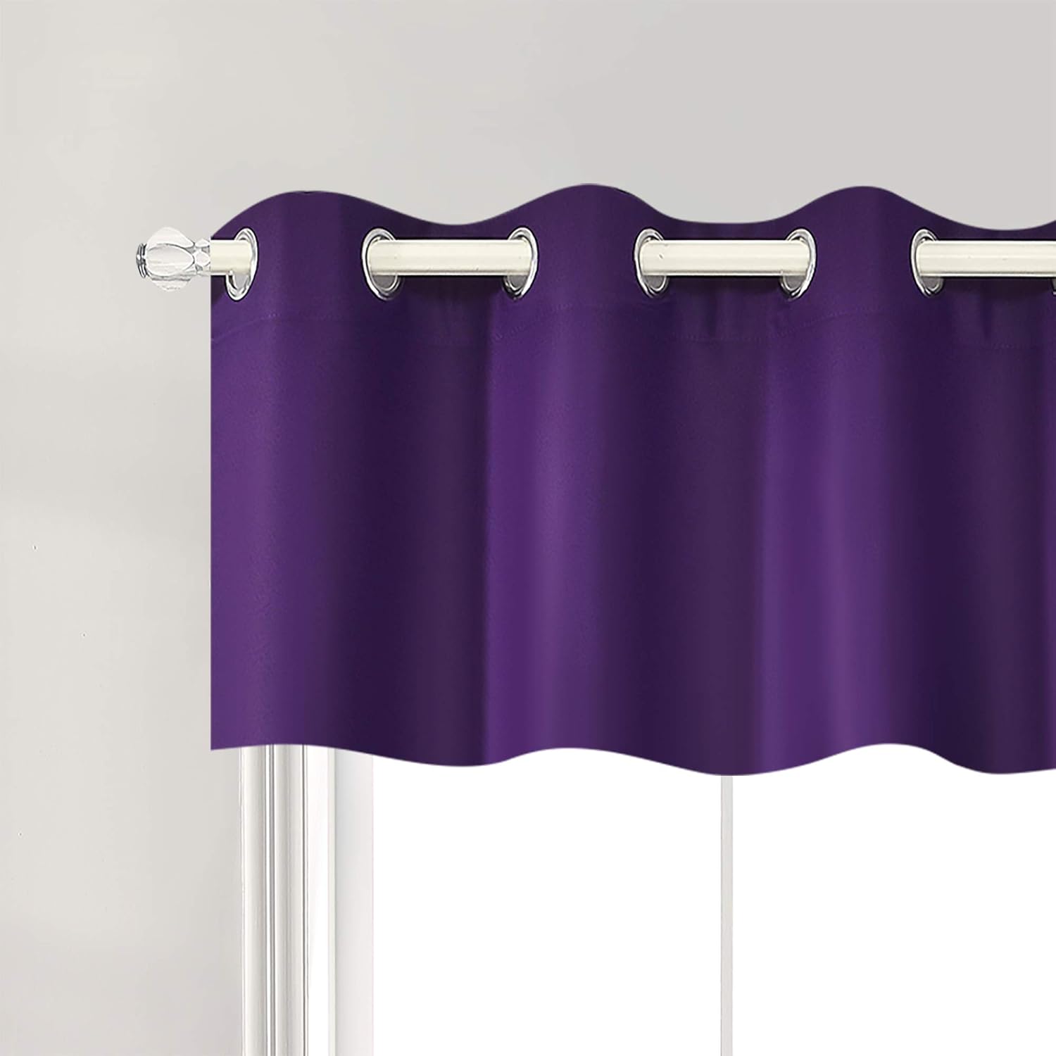 RAIN CITY Cenefas opacas moradas para tratamiento de ventanas de 18 pulgadas de largo, con aislamiento térmico sólido y ojales en la parte superior,