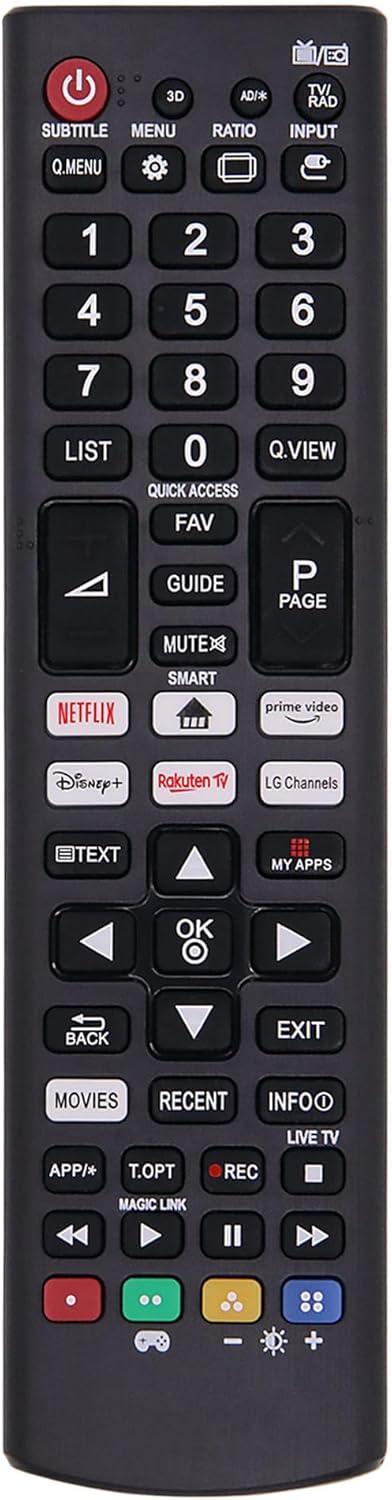 Control remoto universal para todos los LG TV, compatible con LG LED HDTV HDR Smart TV con Prime Video, Disney, Netflix, botón de canales LG