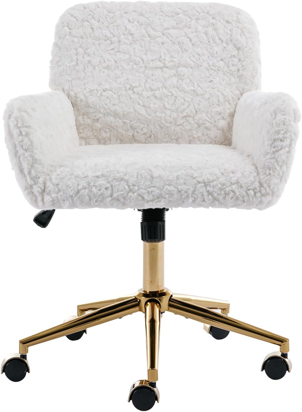SSLine Silla de escritorio de piel sintética, moderna y bonita silla de oficina, cómoda silla giratoria de tela de peluche mullida con ruedas para