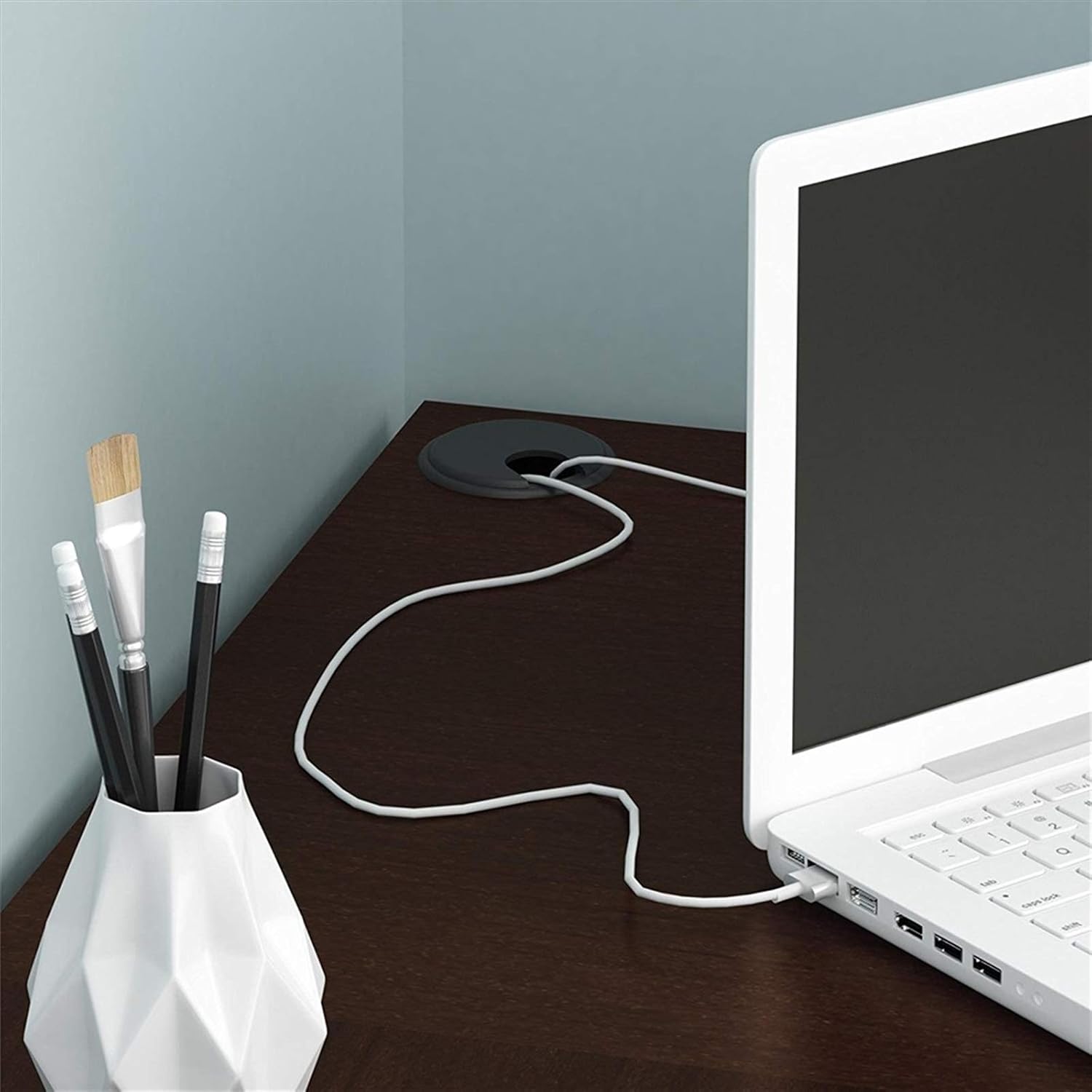 JASOYA Escritorio para computadora de madera en forma de L en ángulo recto con estantes de dos capas, color marrón oscuro para dormitorio, sala de