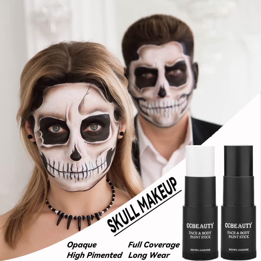 CCBeauty Barra de pintura corporal blanca y negra, color crema de ojos negros para deportes, base mezclable para esqueleto de payaso, vampiro,