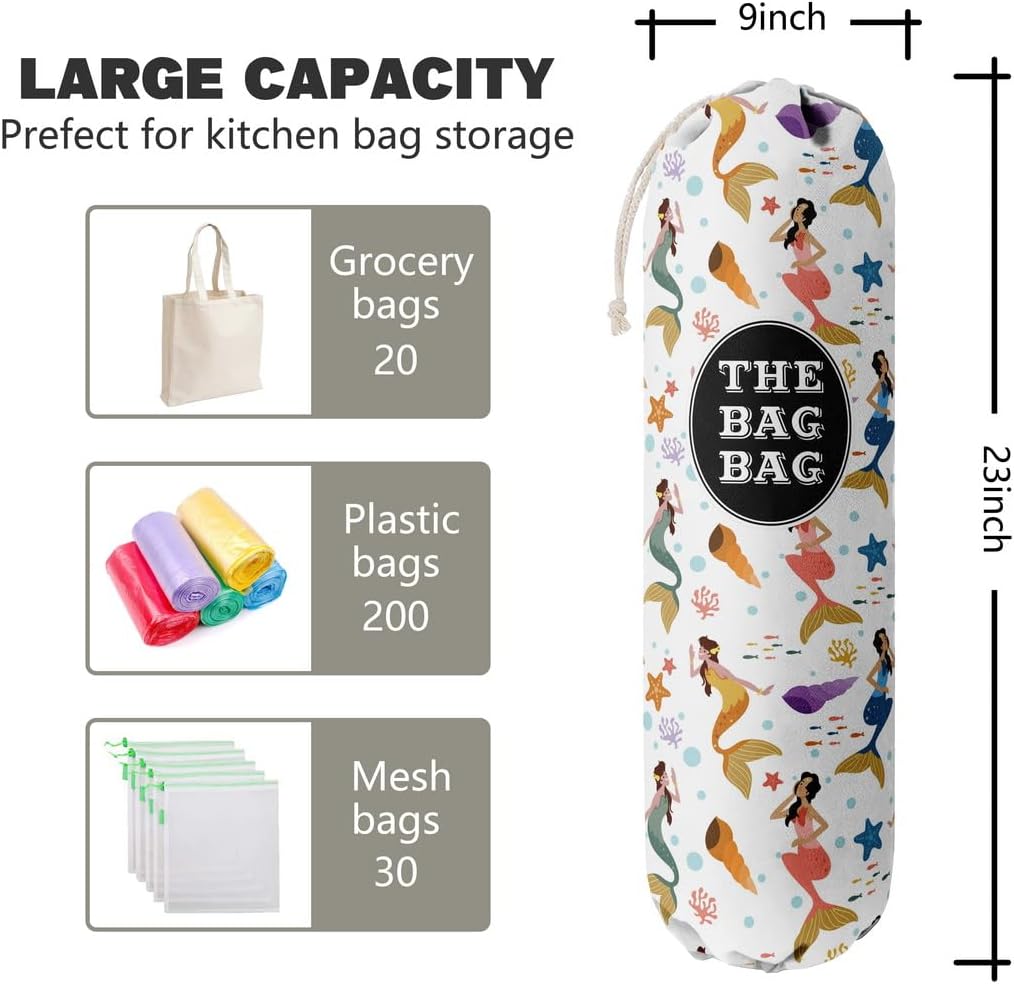Bolsa de comestibles, organizador de bolsas de comestibles de sirena para bolsas de compras, bolsas de plástico de montaje en pared, dispensadores