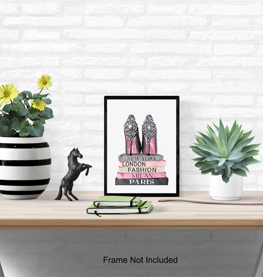 Glam Fashion Design Wall Art 11×14 – Luxury Gift for Women – Pink Black Poster – Girls Bedroom, Living Room Decor – Fashion Wall Art for Women –