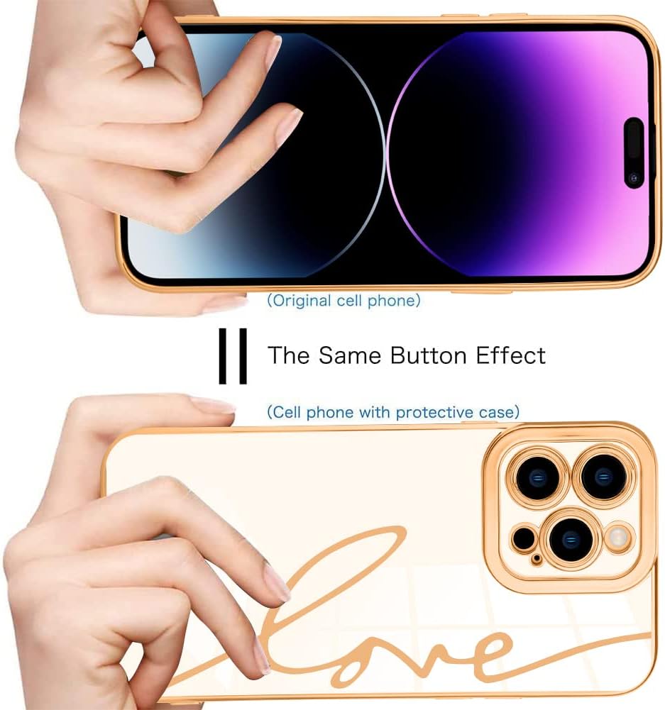 Fiyart Diseñada para iPhone 14 Pro Max, bonita funda chapada en amor para mujeres y niñas, con protector de pantalla, protector de cámara, cubierta