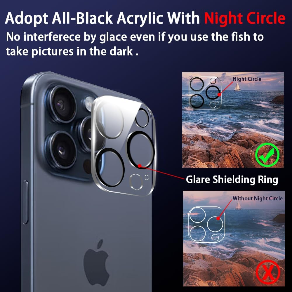 3+3+1 Pack para iPhone 15 Pro 6.1 pulgadas Protector de pantalla de vidrio templado, 3 protectores de pantalla, 3 protectores de lente de cámara, 1
