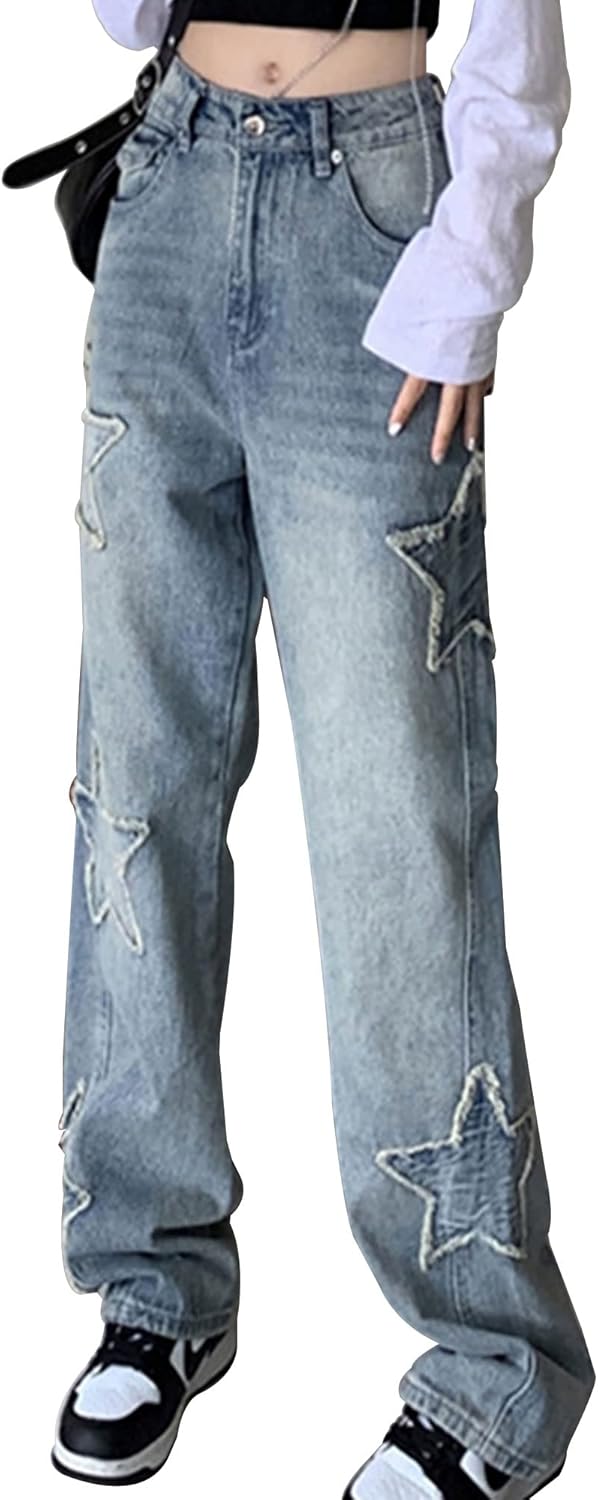 Star Jeans Y2k Jeans Emo Cargo Jeans Womens Cute Jeans for Teens