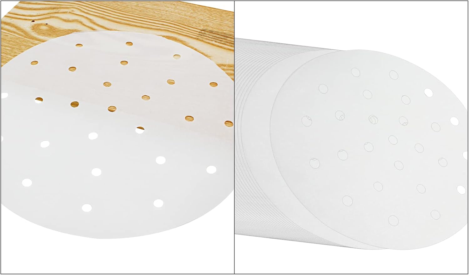 100 piezas de papel de bola de masa de bambú de papel vaporizador de 7 pulgadas con agujeros, papel pergamino para freír al aire, hornear