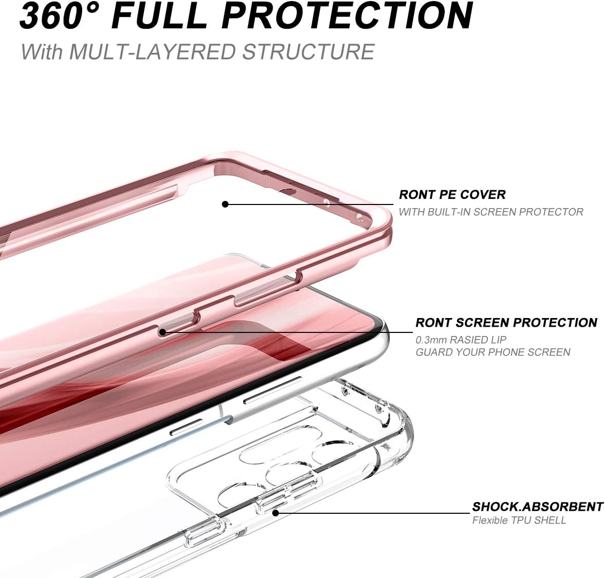 SURITCH Funda Ultra Clear para Samsung Galaxy S21 de 6.8 pulgadas (solo protector de pantalla), protector de pantalla integrado carcasa rígida de
