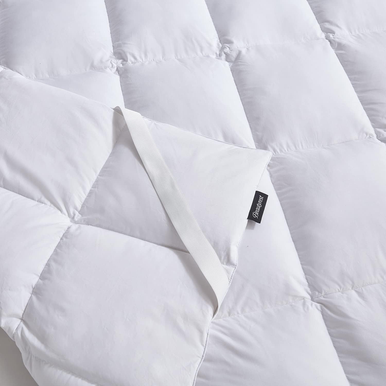 Beautyrest Tencel y mezcla de algodón Feathebed colchón de fibra de plumón blanco con bandas de anclaje elásticas