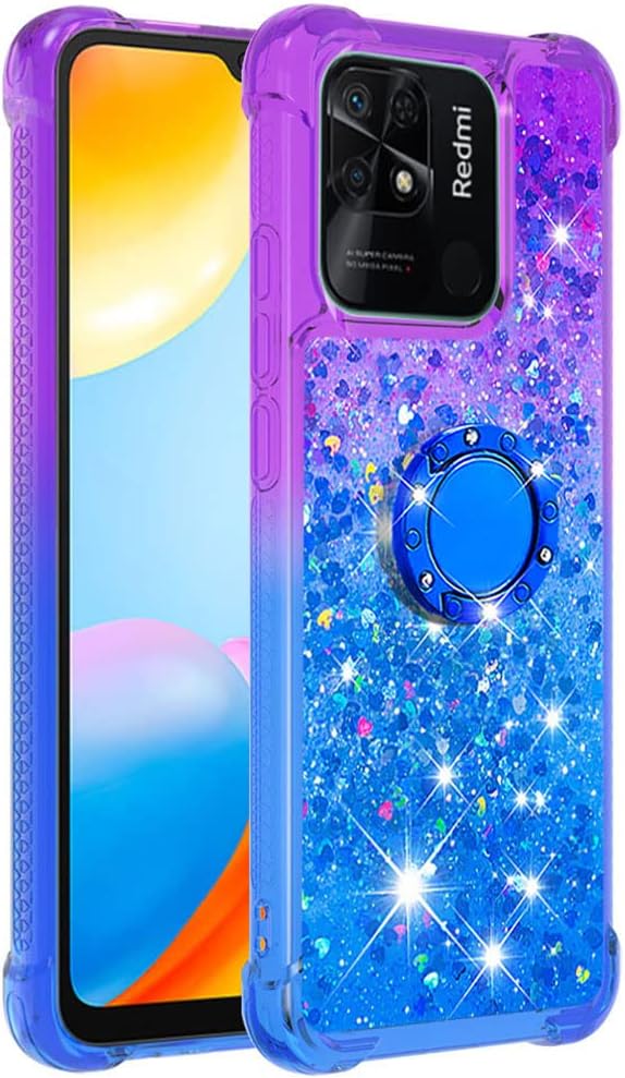 Monwutong Funda para Xiaomi Redmi 10C, parachoques de TPU con líquido de purpurina, protección resistente, azul púrpura