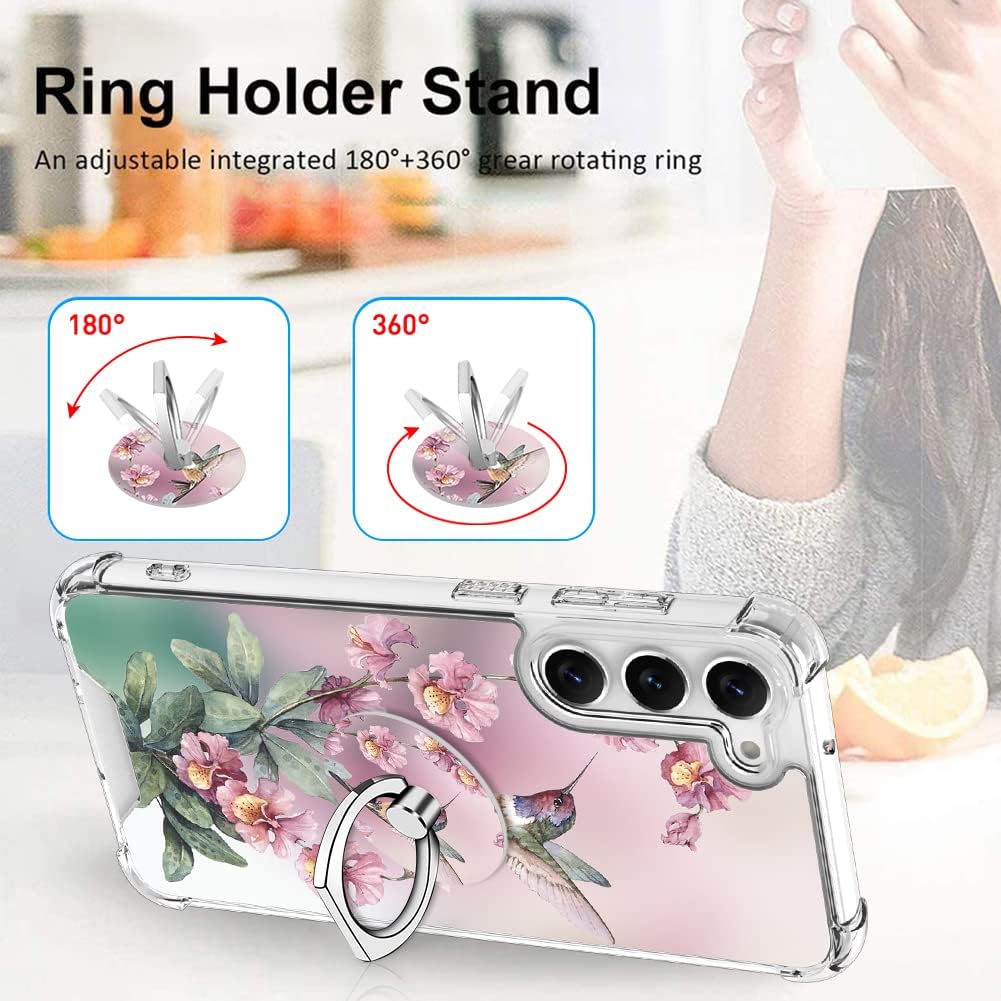 OOK Funda transparente compatible con Samsung Galaxy S23 Plus 5G, diseño de colibrí rosa, flexible, TPU a prueba de golpes, antiarañazos, funda