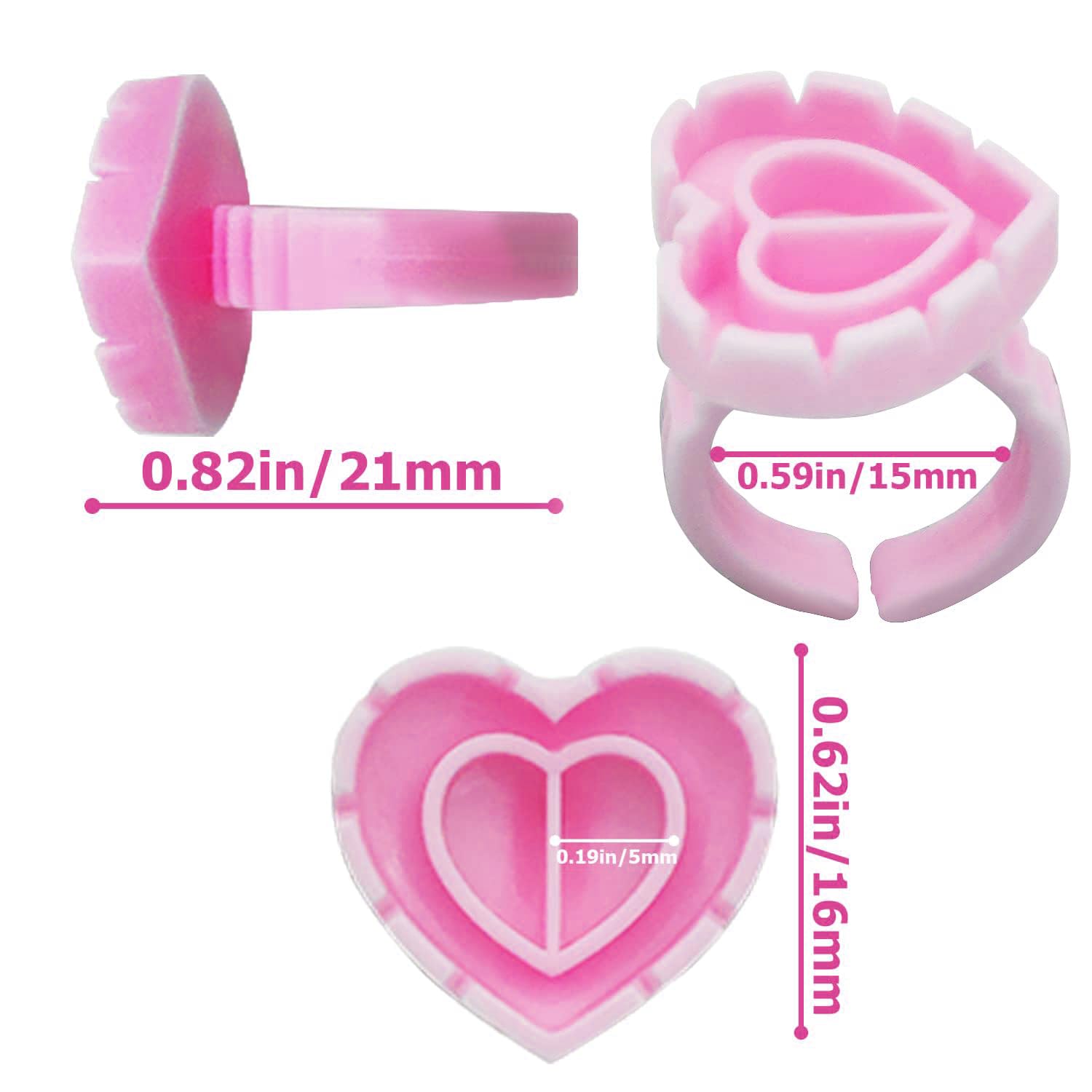 500 anillos de pegamento WKBRAE para extensiones de pestañas, lindo corazón rosa, soporte de pegamento para pestañas, anillos de pegamento