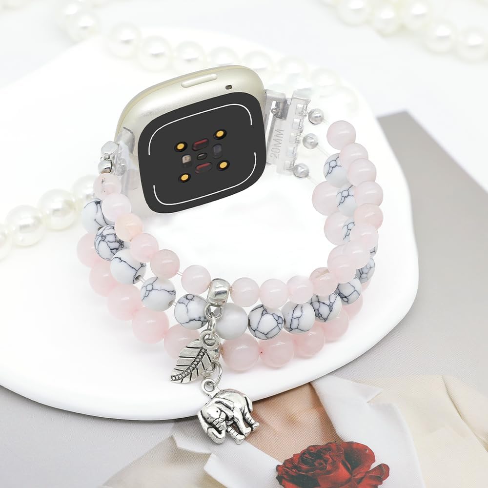 C&L Accessories Pulseras compatibles con bandas Fitbit Versa 3Versa 4Fitbit Sense 2Bandas Sense para mujeres y hombres con cuentas de piedras