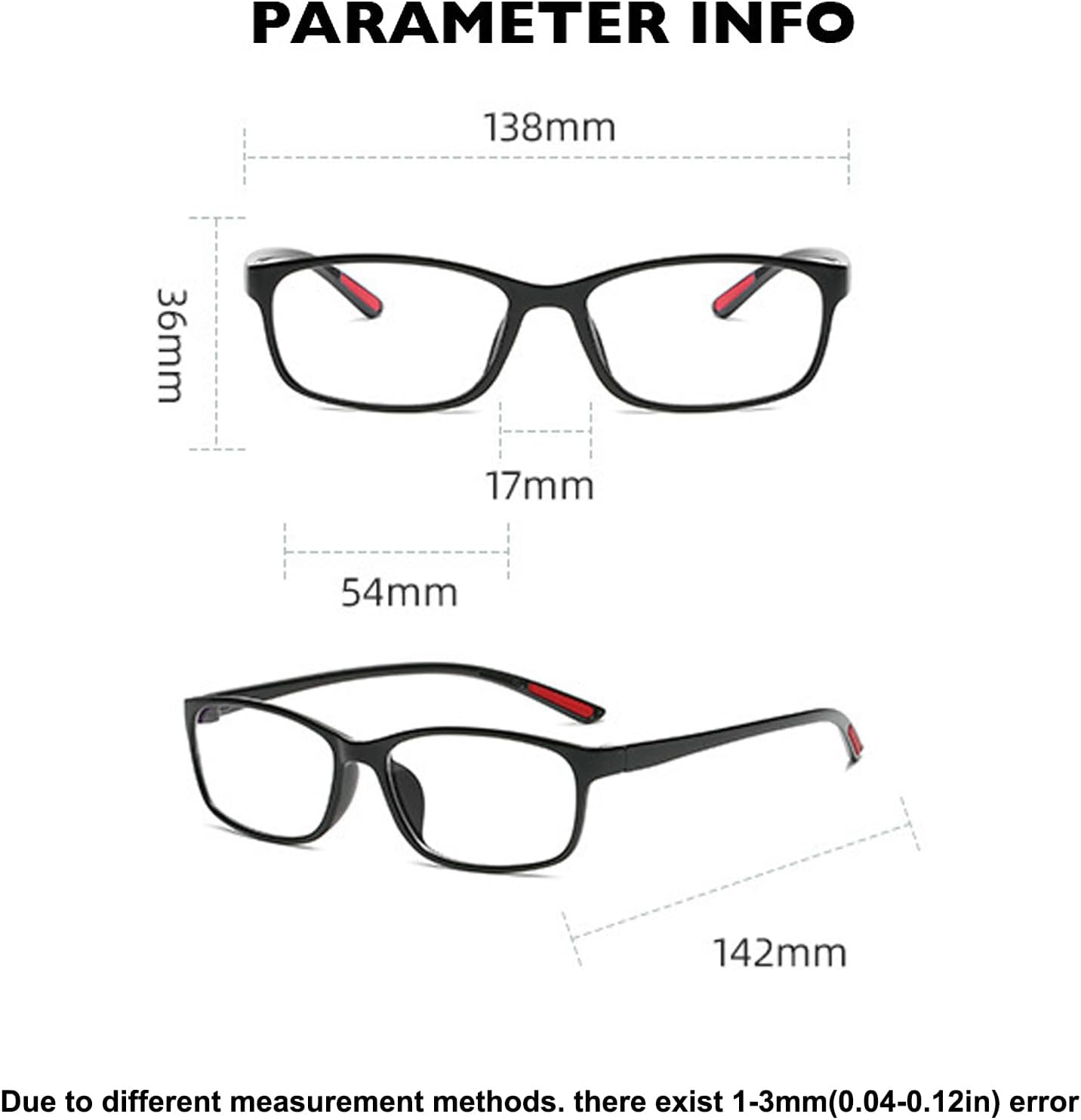 Gafas rectangulares clásicas, con marco de bloqueo de luz azul, borde completo, lentes transparentes sin receta (brazo negro)