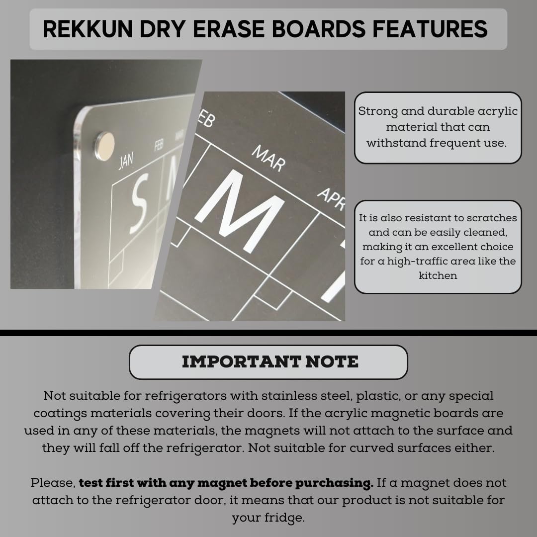 REKKUN – Pizarras magnéticas acrílicas de borrado en seco. Juego de 2 piezas de calendario mensual acrílico de 16 x 12 pulgadas y lista de tareas