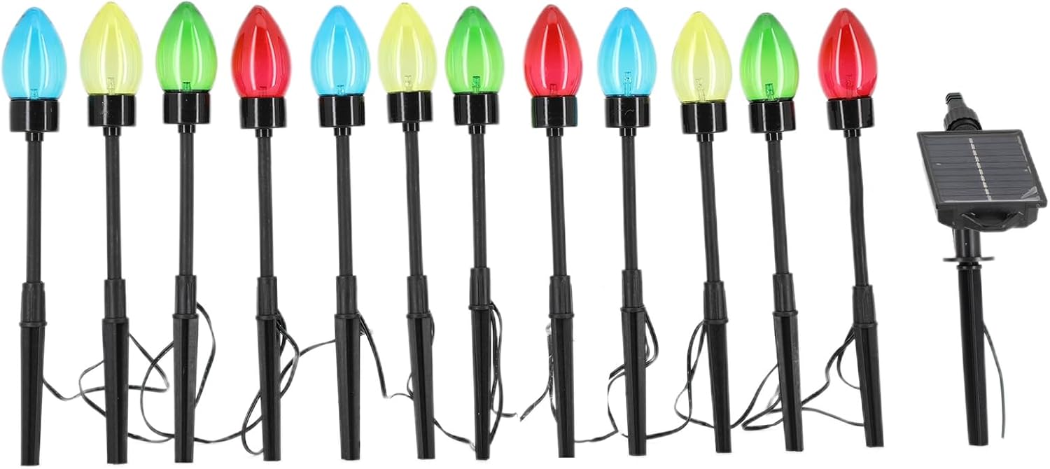 yxsian69g Luces de Navidad blancas cálidas, luz solar para exteriores, 12 LED, IP65, impermeable, camino, jardín, patio, estaca, camino, entrada,