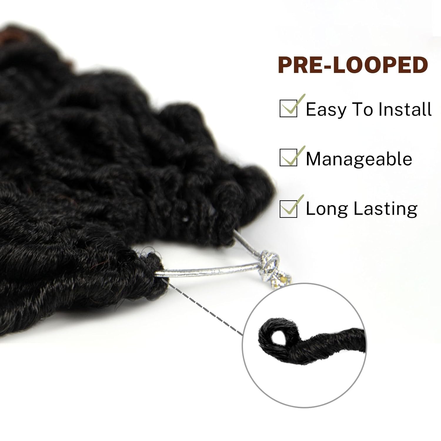 Goddess Locs – Cabello de ganchillo para mujer, 18 pulgadas, rastas río preloopd con extremos rizados, cabello sintético negro, extensiones de