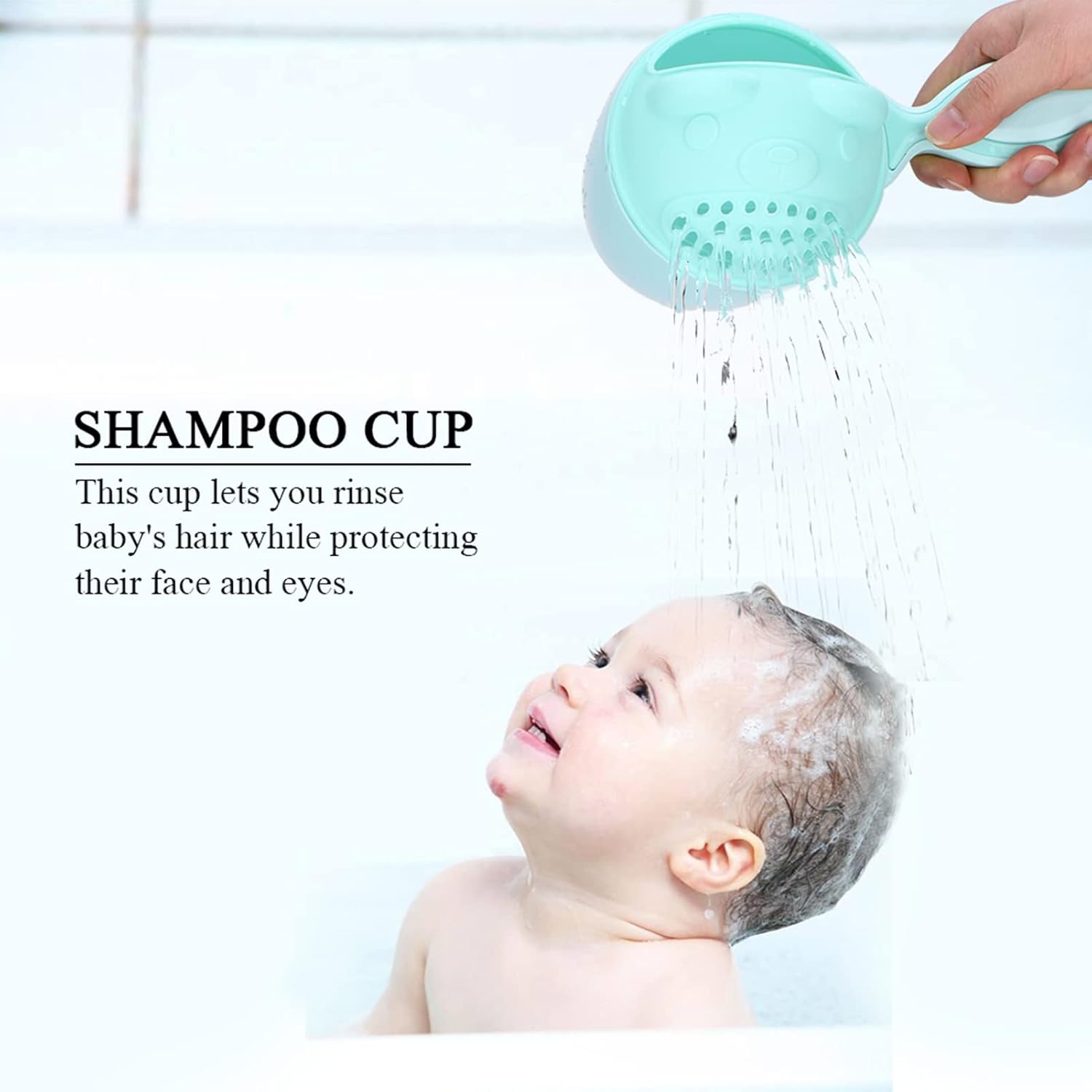 Taza de enjuague de baño para bebé, enjuague de champú para bebés, enjuague de baño desmontable sin desgarros, enjuague de baño para niños (verde)