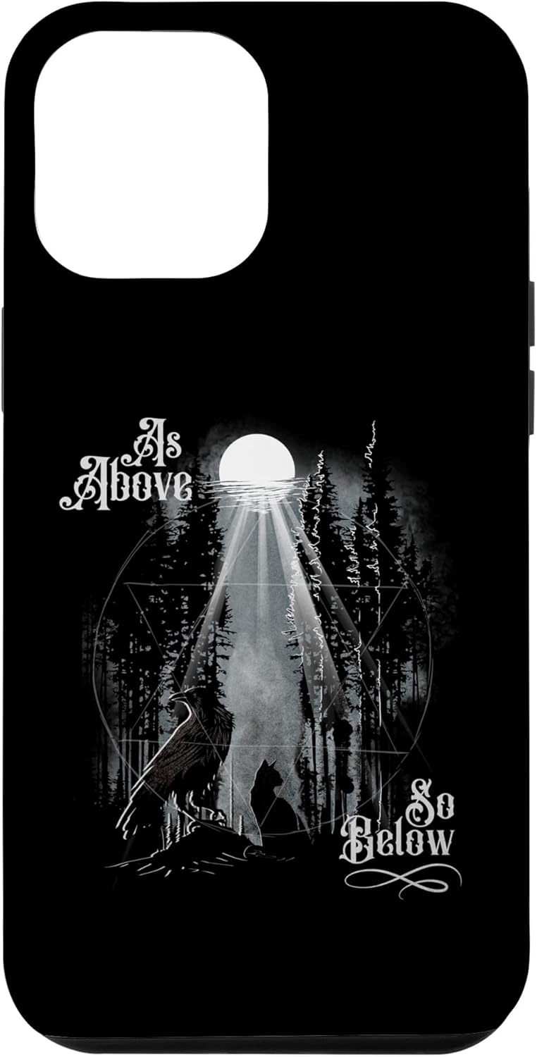 Funda para iPhone 13 Pro Max para hombre como arriba tan abajo Wiccan Pagan Tree of Life Crow Cat Case