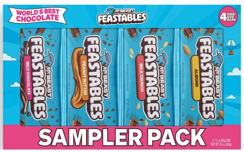 Beast Bar – Paquete de muestras de chocolate con leche, mantequilla de maní, crujiente de leche y barras de bestia de almendras 4 unidades Barras de