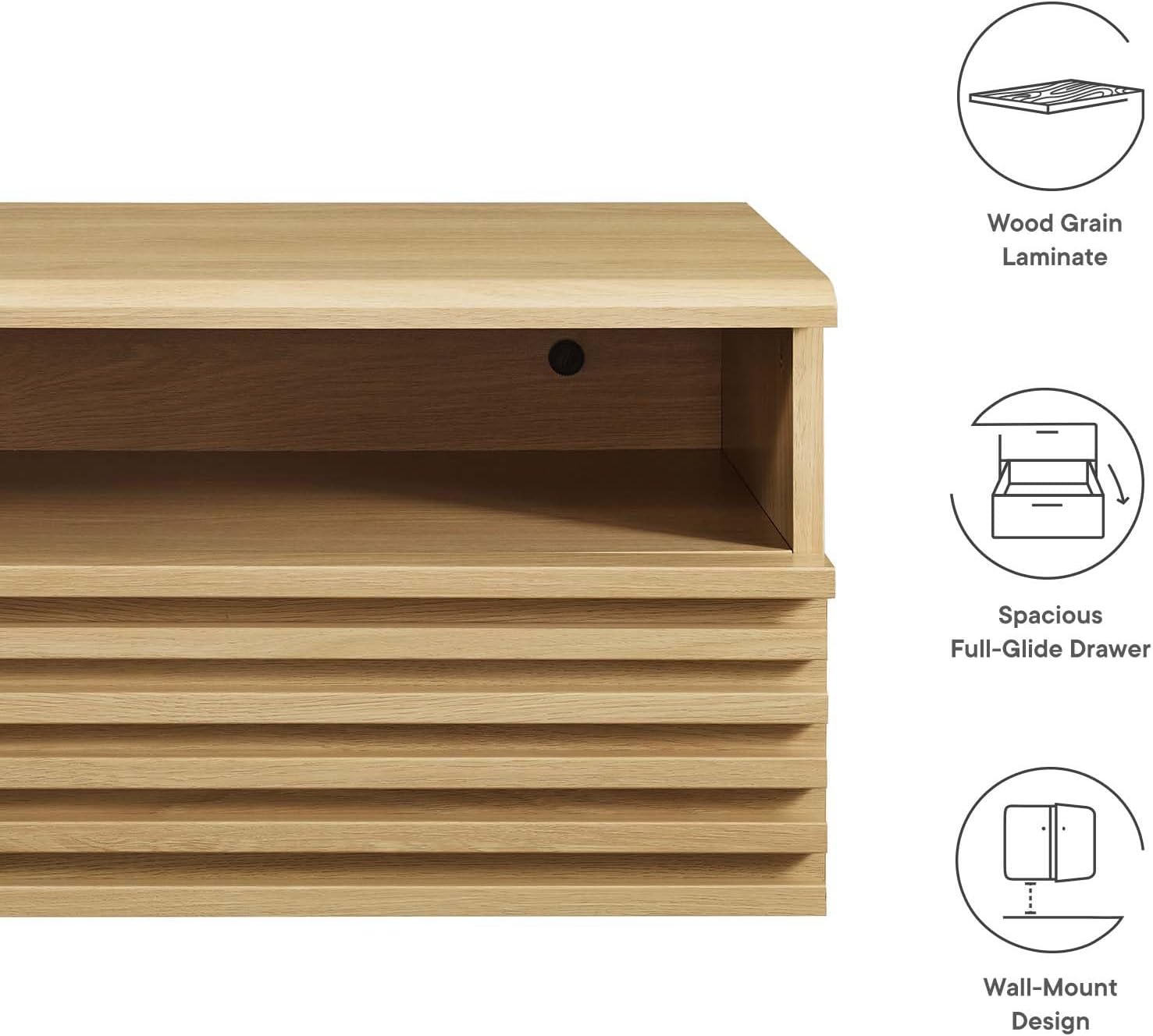 Modway Render Mid-Century – Mesita de noche moderna para montaje en pared, roble