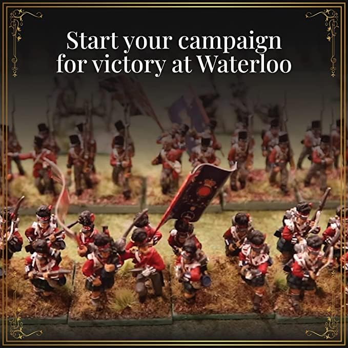 Wargames Delivered Waterloo – Juego de iniciación de miniaturas de 1.102 in de polvo negro de 1.102 in -122 de infantería, 12 caballería, 1 máquina