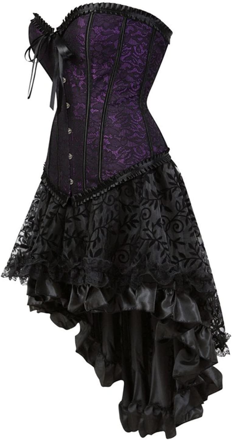 OPHPY Disfraces sexys de Halloween para mujer, 2 piezas, talla grande, corsé gótico negro, top y faldas, conjuntos de cosplay de vampiros