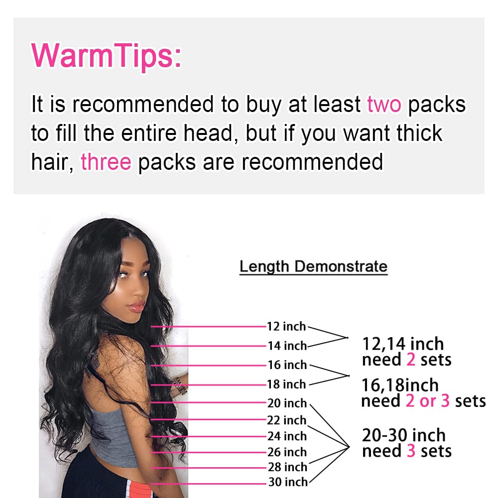 Extensiones de cabello humano real con clip, de 26 pulgadas, 8 unidades, extensiones de cabello humano brasileño ondulado con 18 clips, doble trama